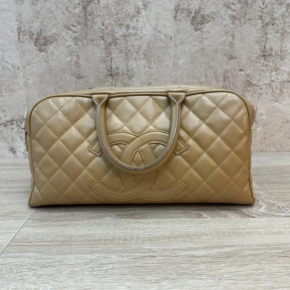 Chanel Cream Vintage Chic Quilted Tan Bowling Handbag - Picture 3 of 14